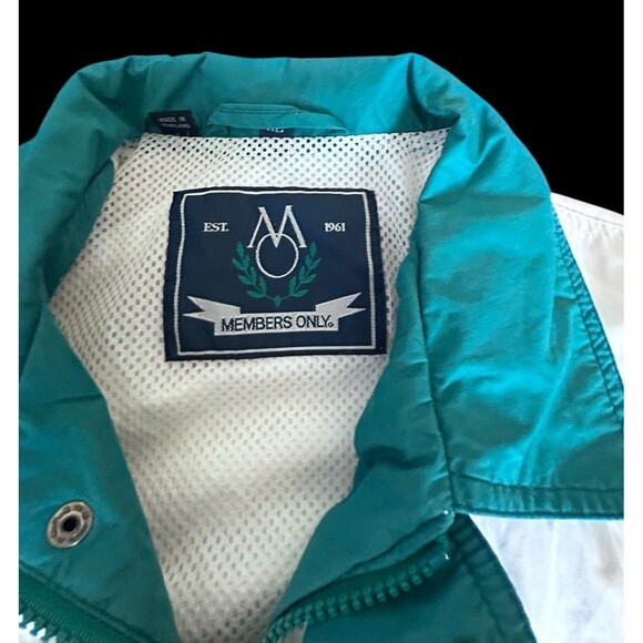 Vtg Members Only Mariner Jacket Full Zip Up Mens XL Teal & White 90s - Picture 2 of 14